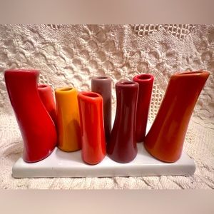 Chive Pooley  Unique Vtg Rectangle Ceramic Flower Small Bud Vase Pumpkin Tones